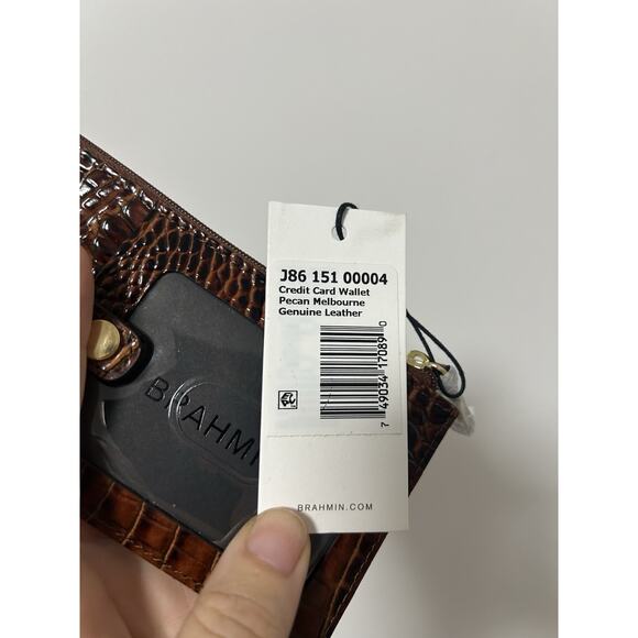 Brahmin Card Case Pecan Brown Melbourne Wallet Croc-Embossed Leather Brown - Picture 4 of 7